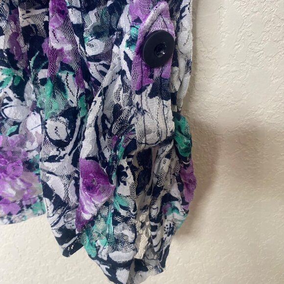 Christopher & Banks Button Up Sheer Top  Womens L Floral Purple Lightweight Fall - Picture 5 of 10